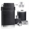 GENNISSY 8oz Portable Leather Covered Hip Flask+3 Stainless Steel Caps+1 Funnel For Whiskey Wine Pot Men Outdoor Travel Flagon